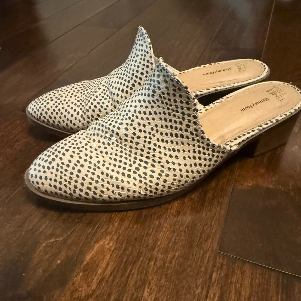 Time and Tru Black and White Polka Dot Mules